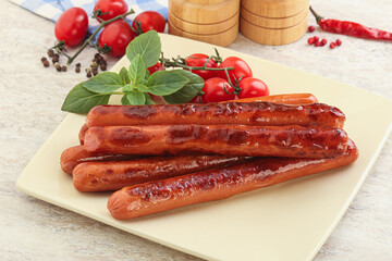 Roasted sausages in the plate