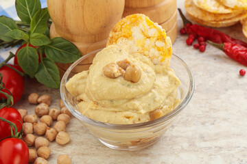 Natural organic chickpea hummus with olive oil