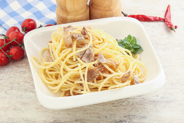 Spaghetti carbonara pasta with bacon