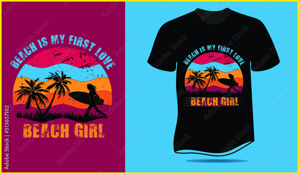 Wall mural summer beach vacation and holidays t shirt design for girls