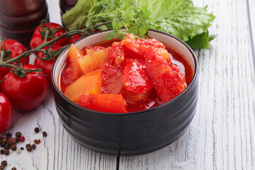 Hungarian lecho with tomato and paprika