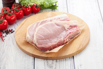 Raw pork t-bone steak for grill