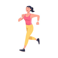 Woman Character Running in Sportswear and Trainers Engaged in Sport Training and Workout Vector Illustration