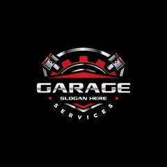 Auto repair service logo gear with pistons vector illustration