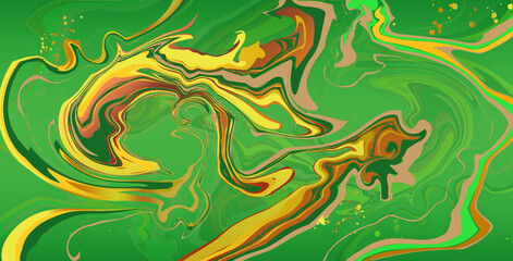 Fototapeta premium Green and golden abstract swirl liquid background
