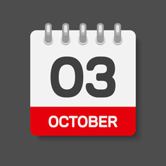 Icon page calendar day 3 October, template date
