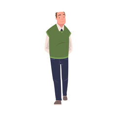 Walking Senior Man Character Strolling in the Street and Smiling Vector Illustration