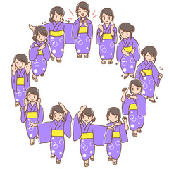 炭坑節を踊る女性セット円