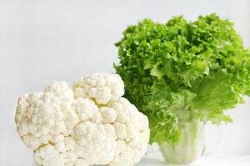 Lettuce and cauliflower. Green and white. Healthy eating