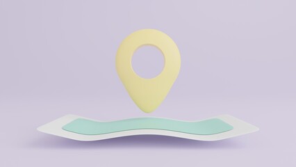 Locator mark of map, Location pin or GPS navigation map icon sign, Yellow location pin, Travel location,  3D rendering