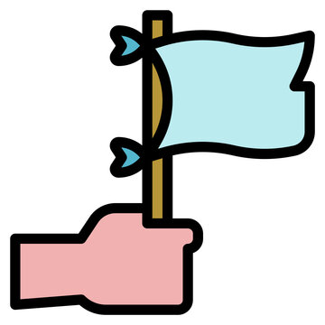 hand holding blue flag