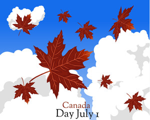 Happy Canada Day. July 1. Holiday concept. Template for background, banner, card, poster with text inscription.