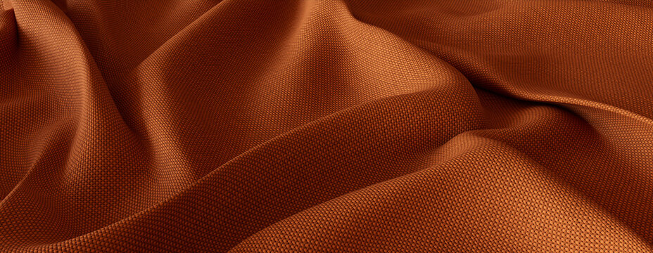 Fine Woven Textile with Wrinkles and Folds. Orange Autumn Banner.