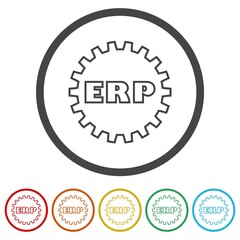 ERP Enterprise Resource Planning icons in color circle buttons