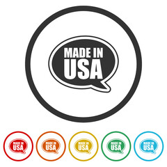 Made in USA speech bubble icons in color circle buttons