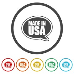 Made in USA speech bubble icons in color circle buttons