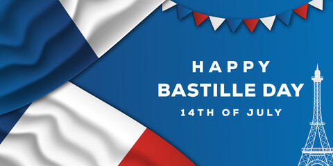 bastille day background illustration with realistic france flag