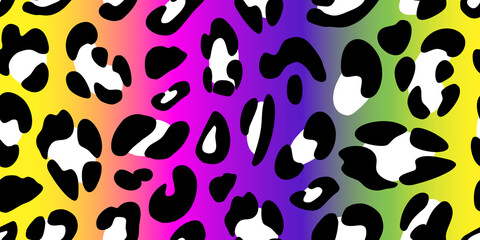 Rainbow leopard seamless pattern. Animalistic bright print. Neon vector background. 