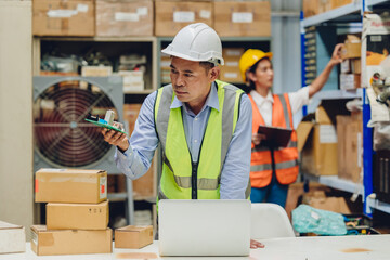 Senior engineer checking product spare part quality and specification received from dealer before...
