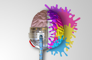 Different hemispheres of the human brain, 3D rendering image