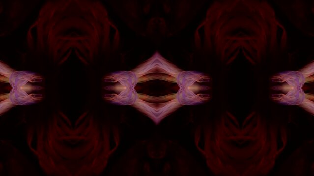 psychedelic kaleidoscopic shot, symmetric geometric figures in black background