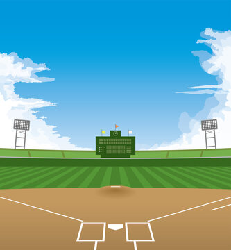 野球場（バックネットからの眺め）のイメージイラスト