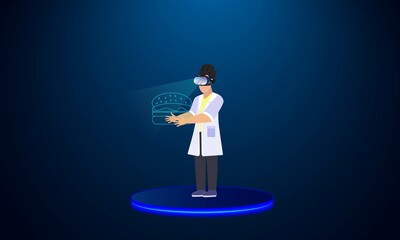 neon hamburger. scientist and burger, invent new taste