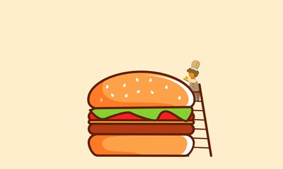 Fast food burger, Chef burger, cook burger, cooking big hamburger