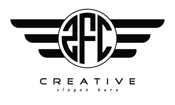 ZFC three letter circle with wings logo design vector template. wordmark logo | emblem logo | monogram logo | initial letter logo | typography logo | business logo | minimalist logo |