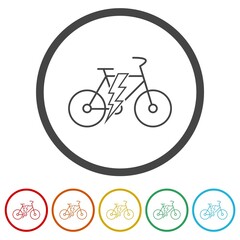 Electric bike icons in color circle buttons