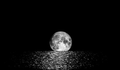 calm river  at night at full moon in sky The moon Original source from Nasa