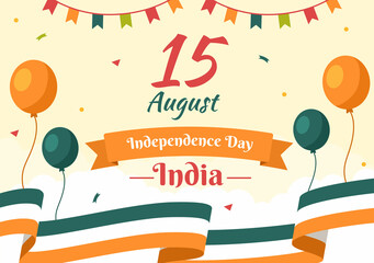 Happy Indian Independence Day which is Celebrated Every August with Flags, People Character and Ashoka Wheels in the Cartoon Style Illustration