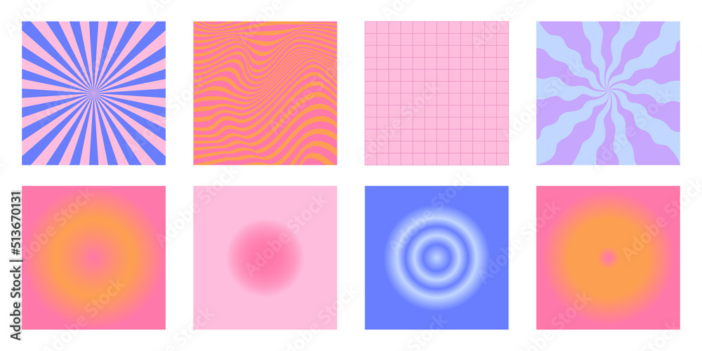 Poster Vector backgrounds in groovy psychedelic style - abstract backdrops and design templates for social media posts and stories, cards and posters