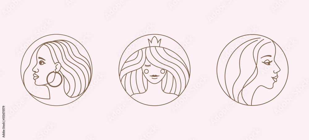 Poster vector abstract logo design template in linear minimal style, emblem for beauty studio and cosmetics