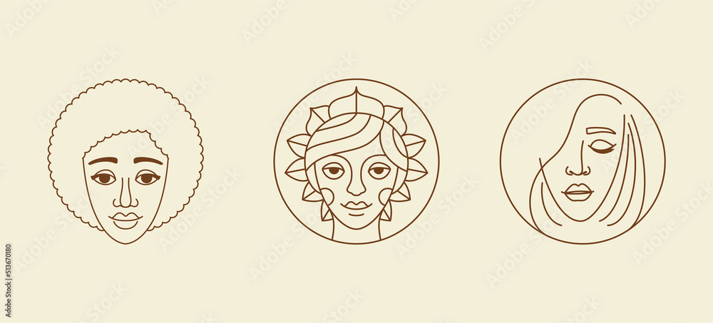 Poster vector abstract logo design template in linear minimal style, emblem for beauty studio and cosmetics