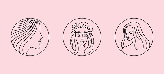 Vector abstract logo design template - female faces