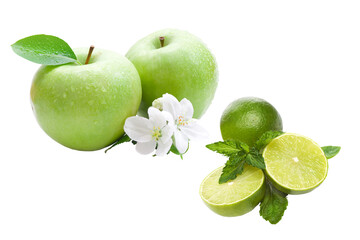 Green Apple and Lime With Leaves