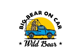 Big bear in cage on car illustration