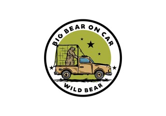 Big bear in cage on car illustration