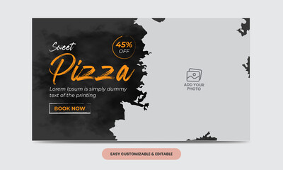 Delicious food pizza video thumbnail cover template. pizza video web banner