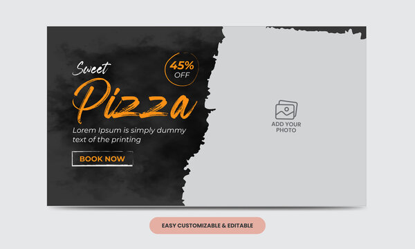 Delicious food pizza video thumbnail cover template. pizza video web banner