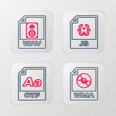 Set line WMA file document, OTF, JS and WAV icon. Vector