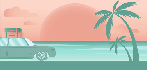 summer palm postcard sea sun car sunset