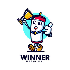 Vector Logo Illustration Winner Mascot Cartoon Style.