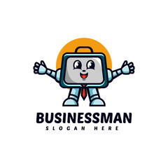 Vector Logo Illustration Happy Businessman Mascot Cartoon Style.