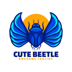 Vector Logo Illustration Beetle Simple Mascot Style.