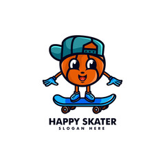 Vector Logo Illustration Happy Skater Mascot Cartoon Style.