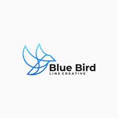 Vector Logo Illustration Blue Bird Line Art Gradient Style.