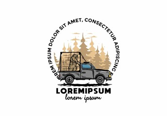 Big bear in cage on car illustration