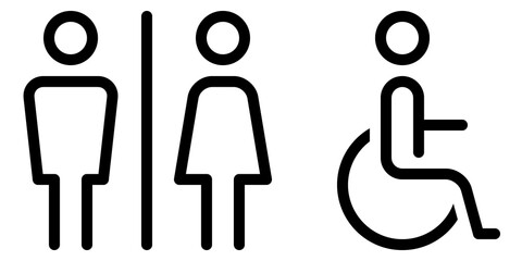 toilet sign for man, woman and disabled people with Line style